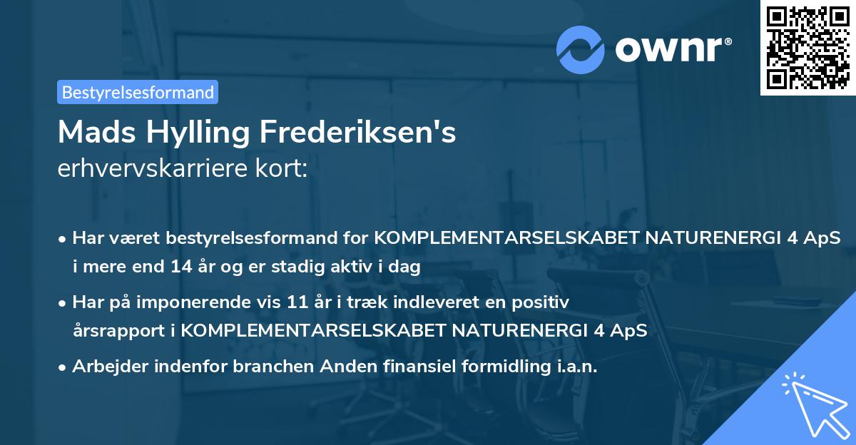 Mads Hylling Frederiksen's erhvervskarriere kort