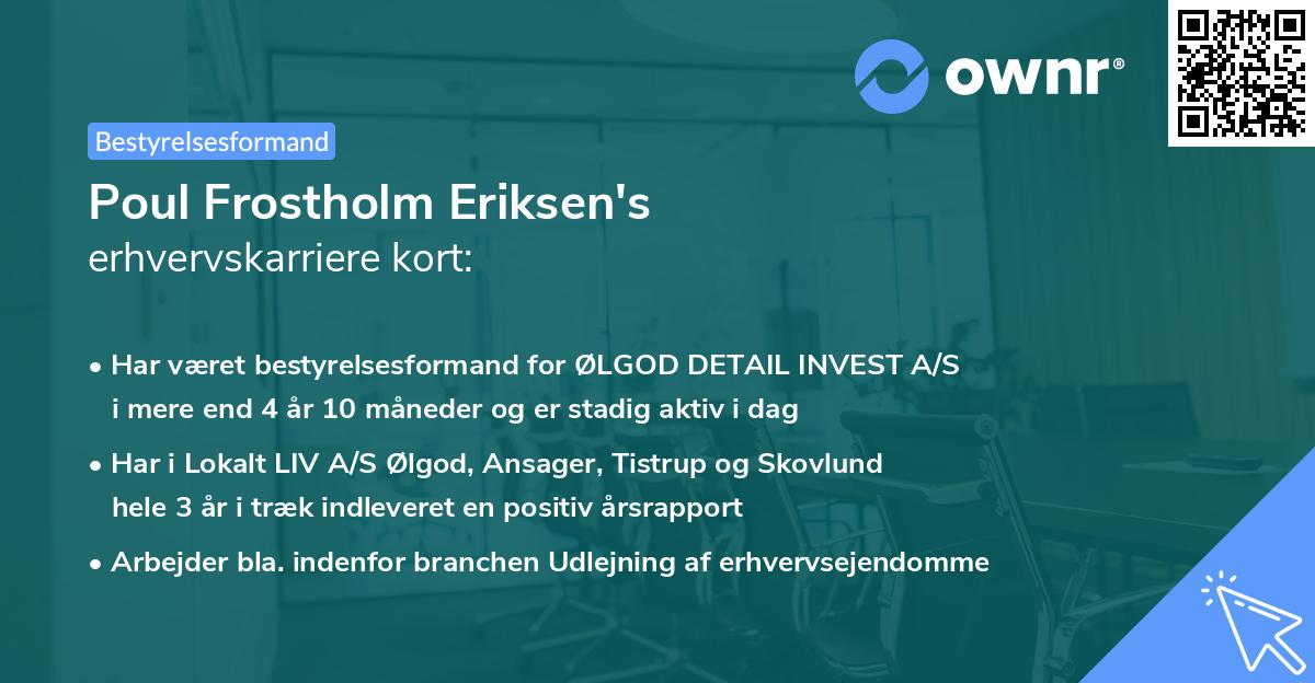 Poul Frostholm Eriksen's erhvervskarriere kort