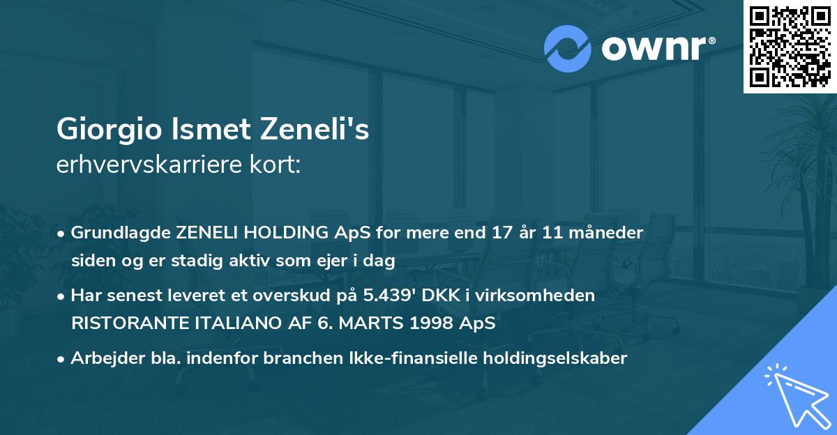 Giorgio Ismet Zeneli's erhvervskarriere kort