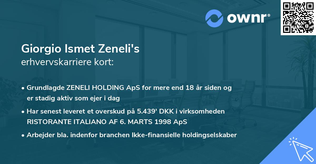 Giorgio Ismet Zeneli's erhvervskarriere kort
