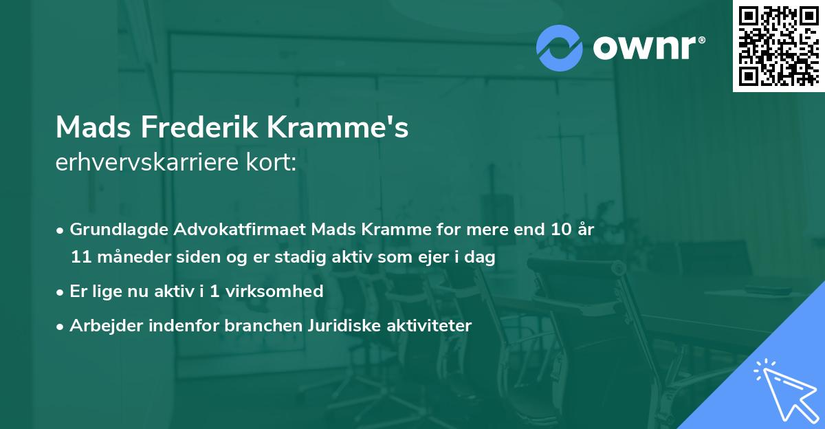 Mads Frederik Kramme's erhvervskarriere kort