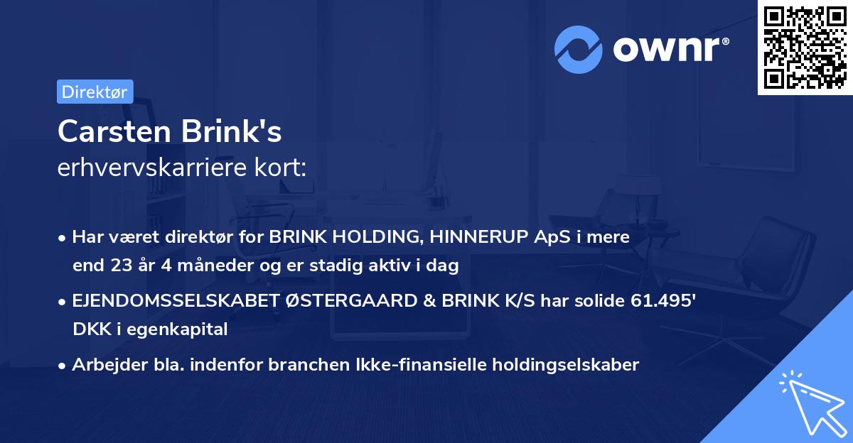 Carsten Brink's erhvervskarriere kort