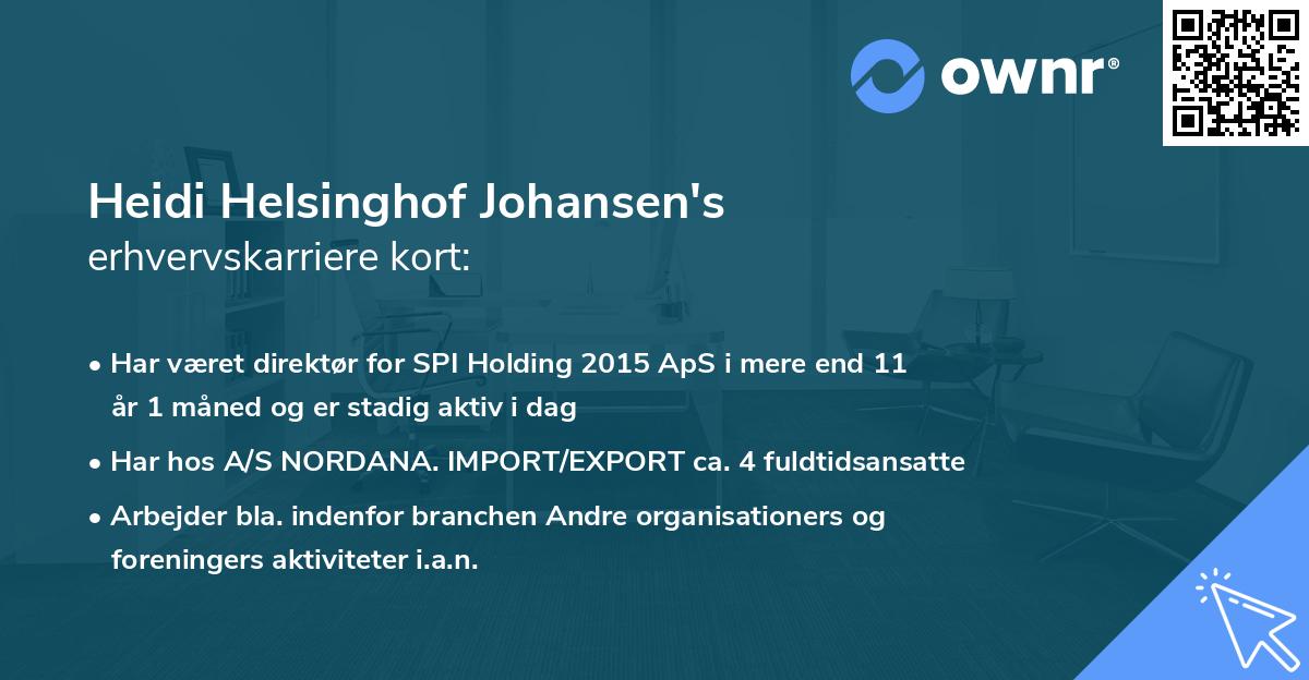 Heidi Helsinghof Johansen's erhvervskarriere kort