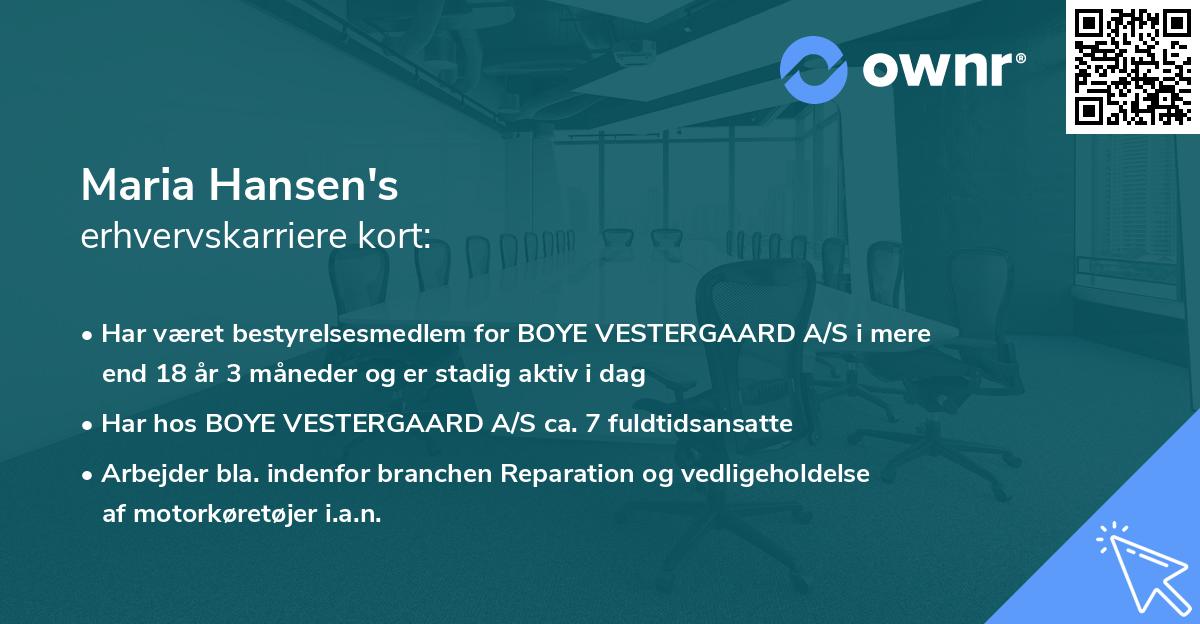 Maria Hansen's erhvervskarriere kort