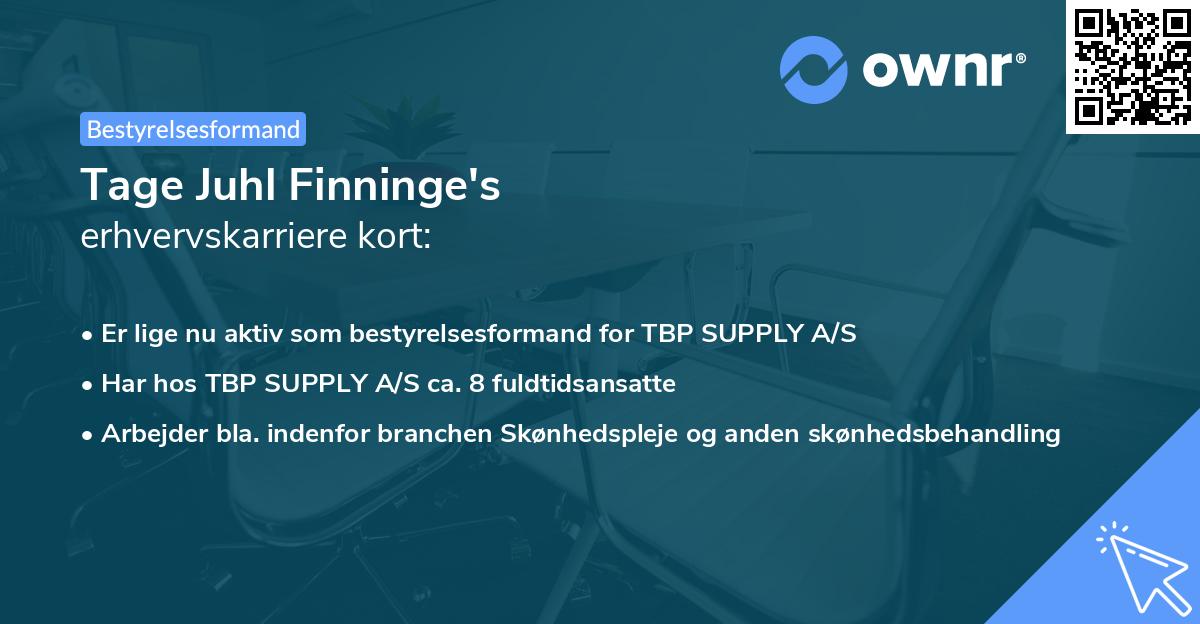 Tage Juhl Finninge's erhvervskarriere kort