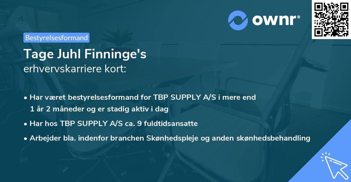 Tage Juhl Finninge's erhvervskarriere kort