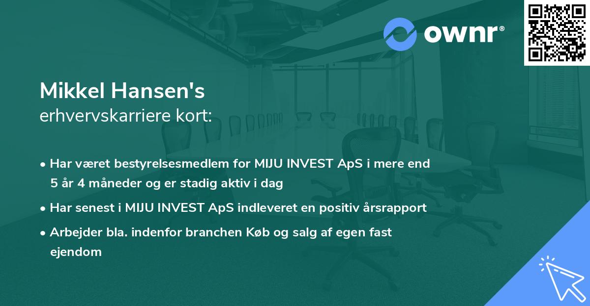 Mikkel Hansen's erhvervskarriere kort