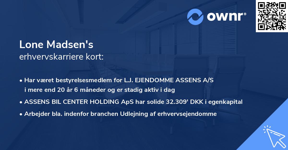 Lone Madsen's erhvervskarriere kort