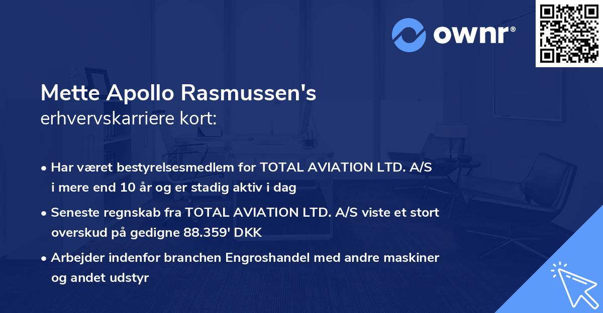 Mette Apollo Rasmussen's erhvervskarriere kort