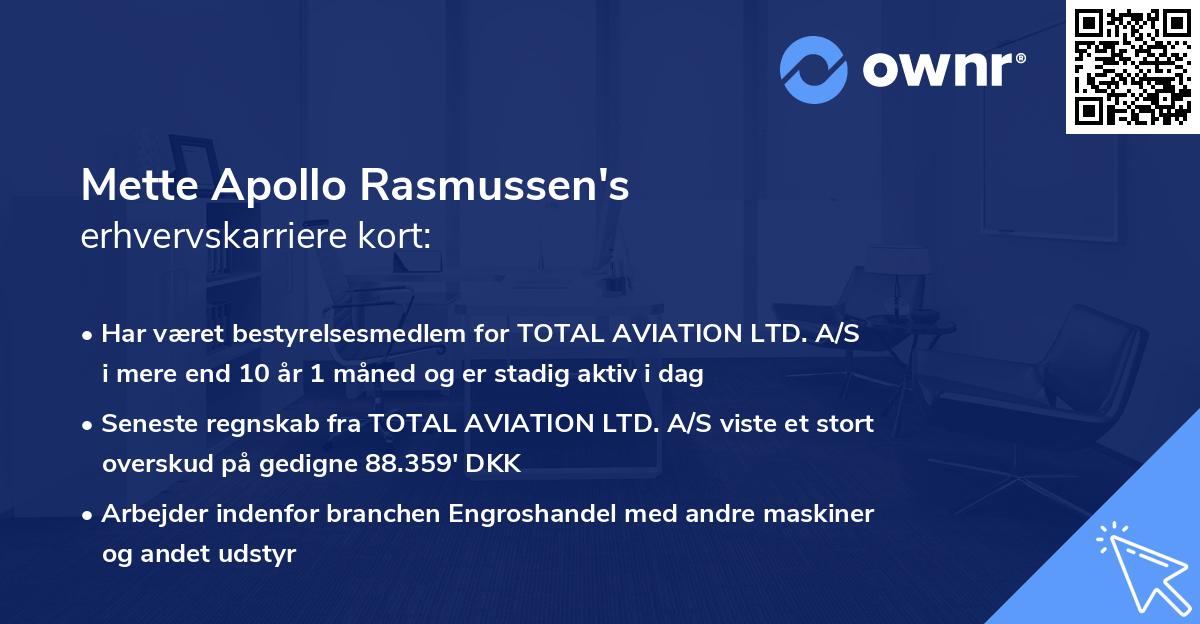 Mette Apollo Rasmussen's erhvervskarriere kort
