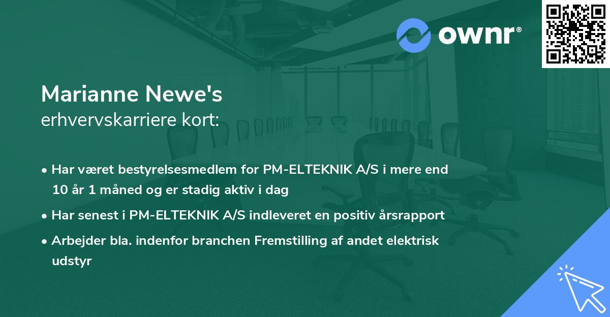 Marianne Newe's erhvervskarriere kort