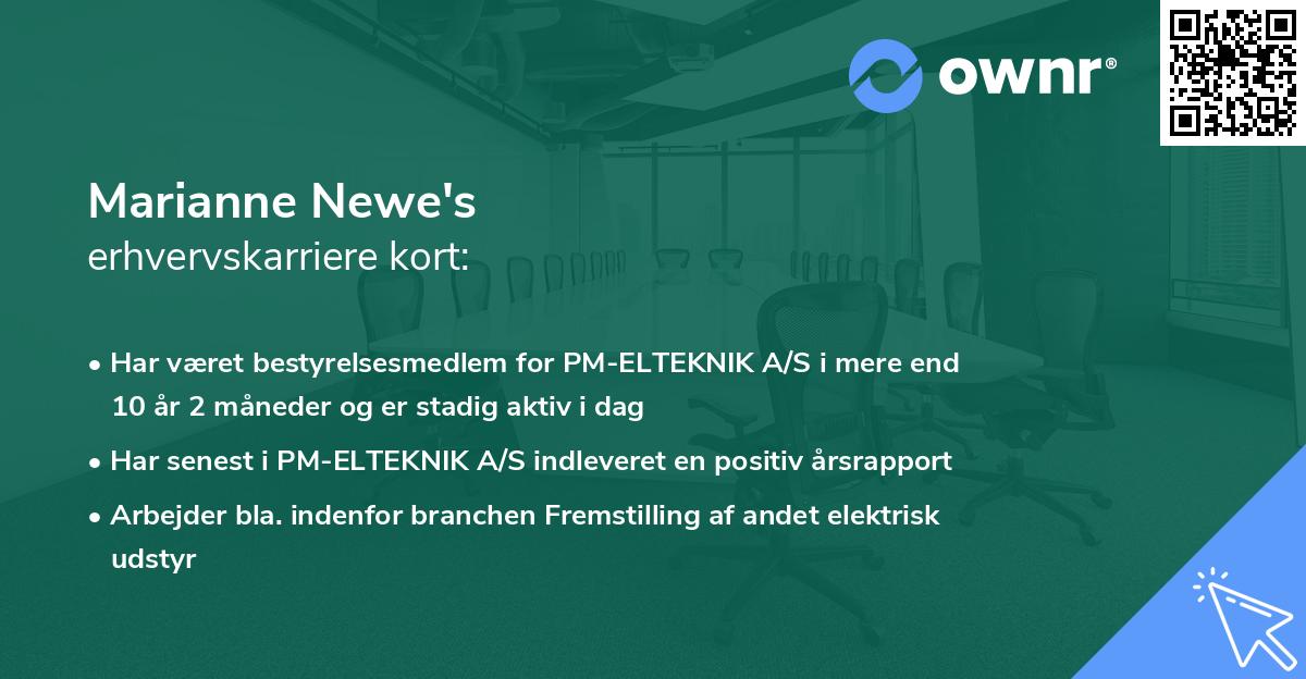 Marianne Newe's erhvervskarriere kort