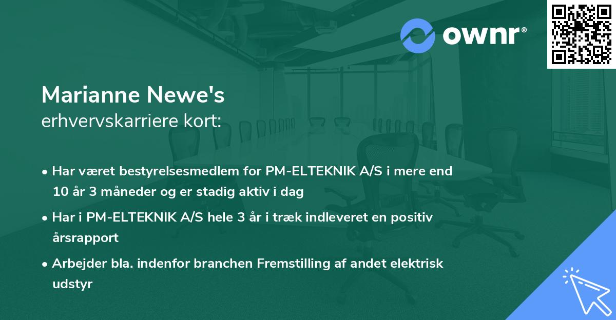 Marianne Newe's erhvervskarriere kort