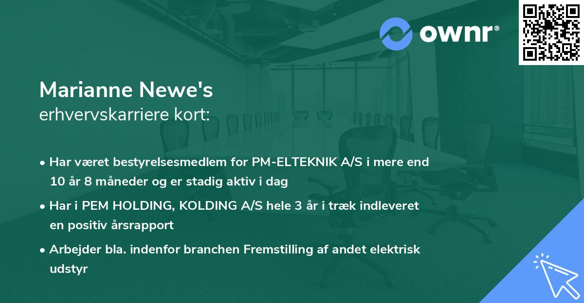 Marianne Newe's erhvervskarriere kort