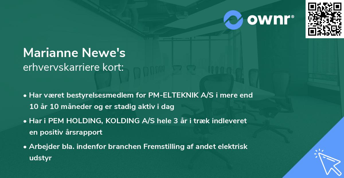 Marianne Newe's erhvervskarriere kort