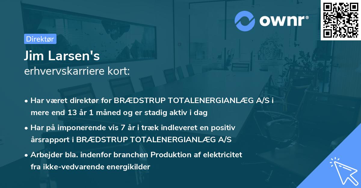 Jim Larsen's erhvervskarriere kort