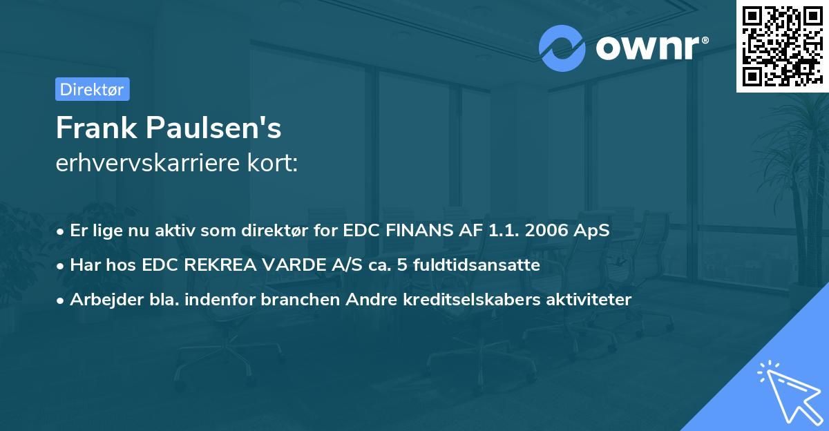 Frank Paulsen's erhvervskarriere kort