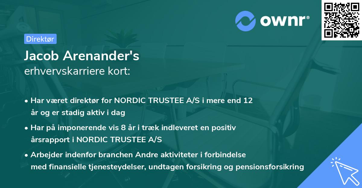 Jacob Arenander's erhvervskarriere kort