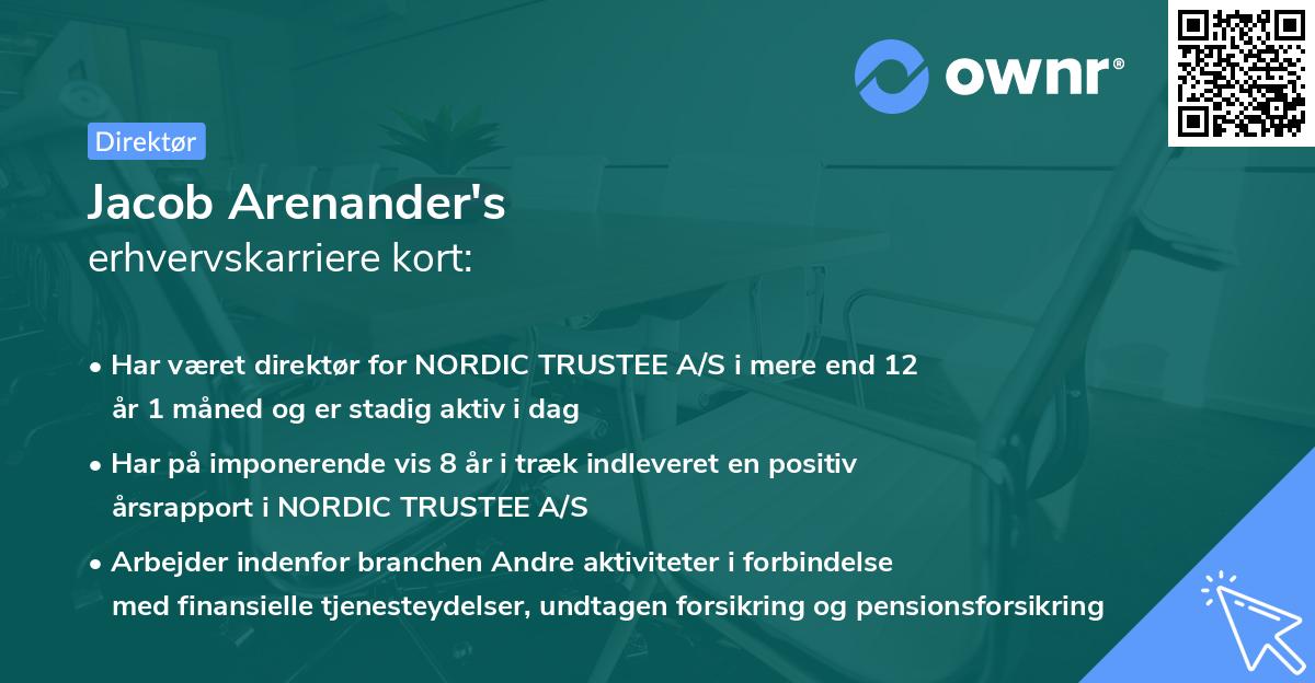 Jacob Arenander's erhvervskarriere kort