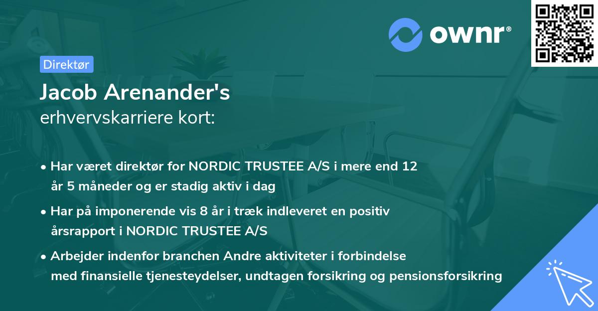 Jacob Arenander's erhvervskarriere kort
