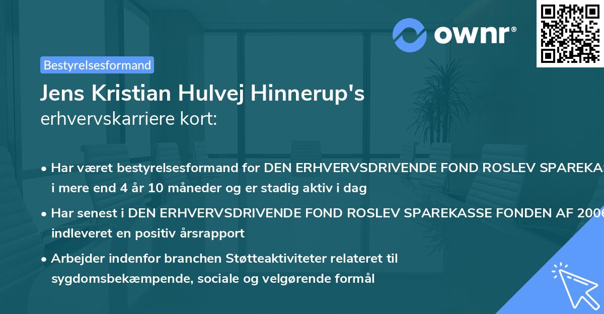 Jens Kristian Hulvej Hinnerup's erhvervskarriere kort