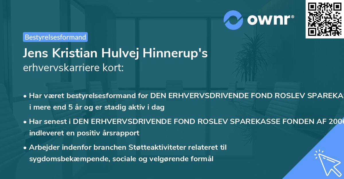 Jens Kristian Hulvej Hinnerup's erhvervskarriere kort