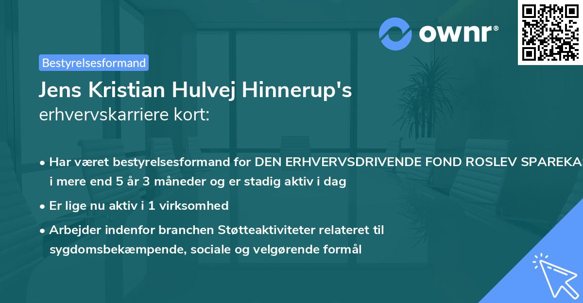 Jens Kristian Hulvej Hinnerup's erhvervskarriere kort