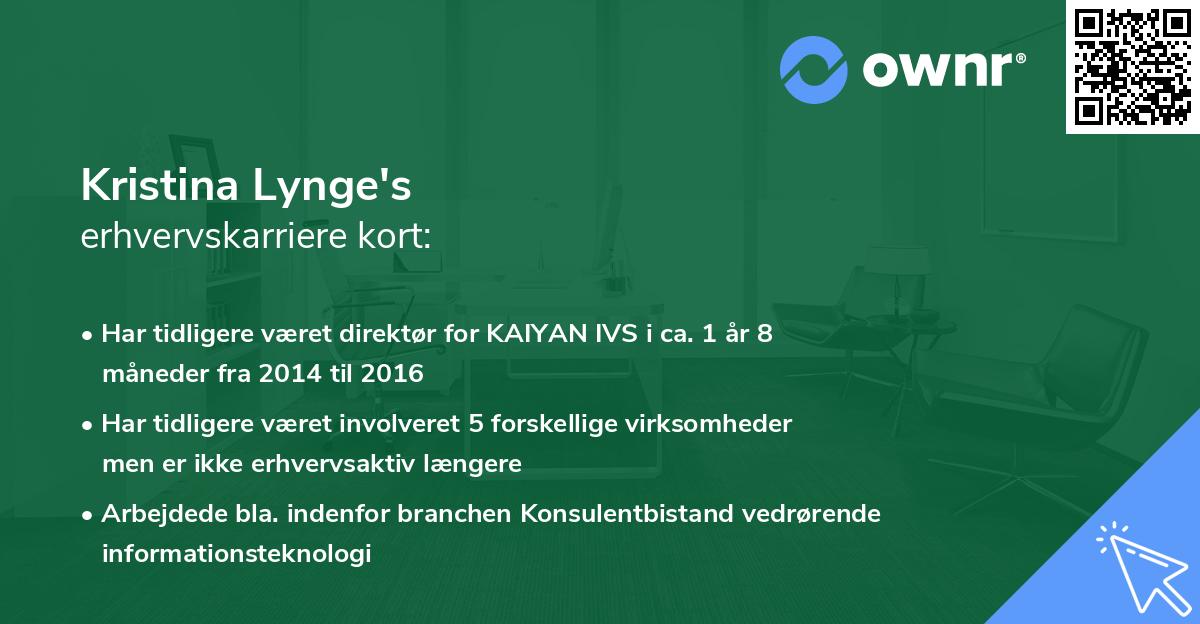 Kristina Lynge's erhvervskarriere kort