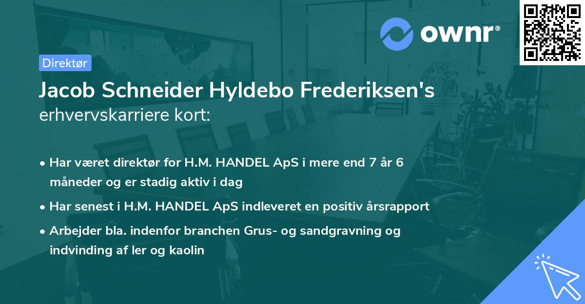 Jacob Schneider Hyldebo Frederiksen's erhvervskarriere kort