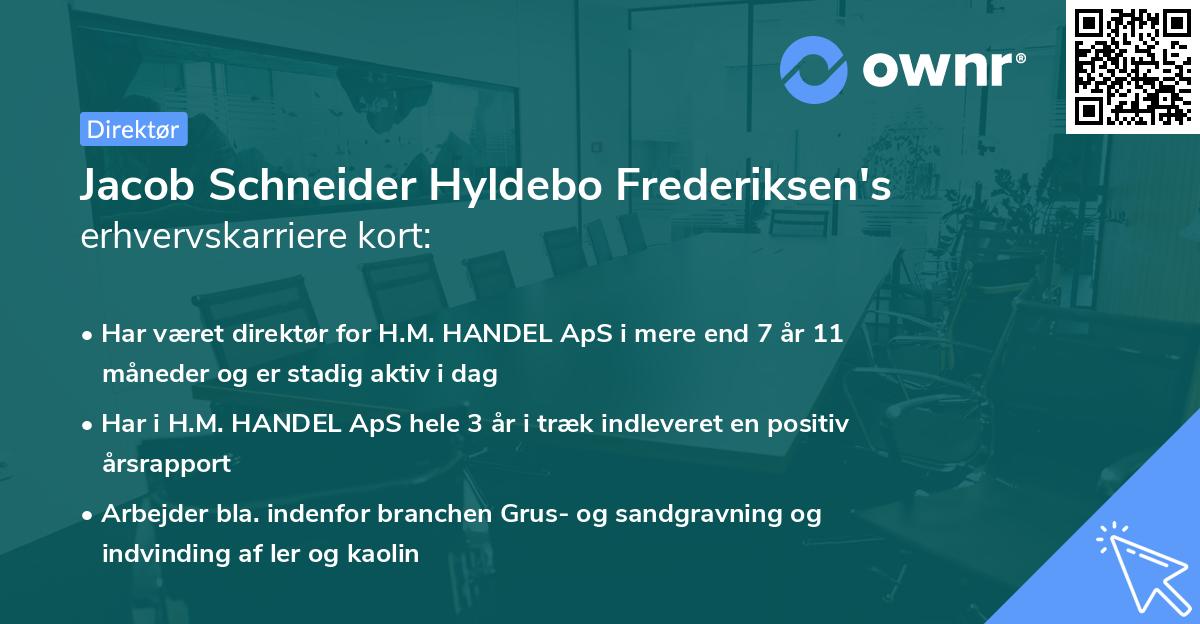 Jacob Schneider Hyldebo Frederiksen's erhvervskarriere kort
