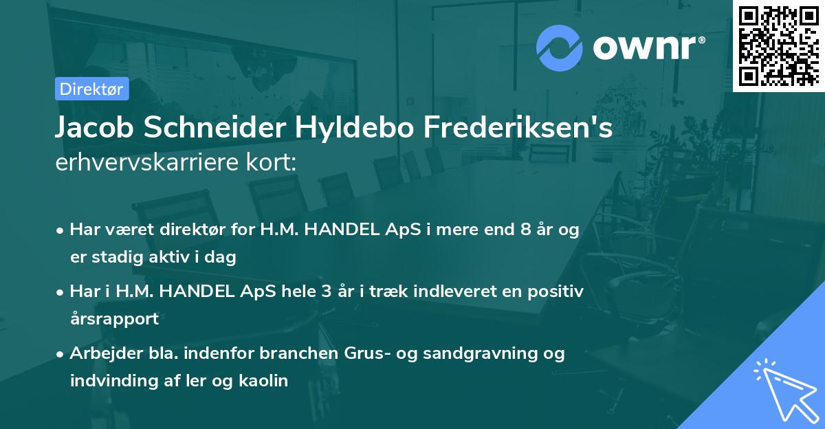 Jacob Schneider Hyldebo Frederiksen's erhvervskarriere kort