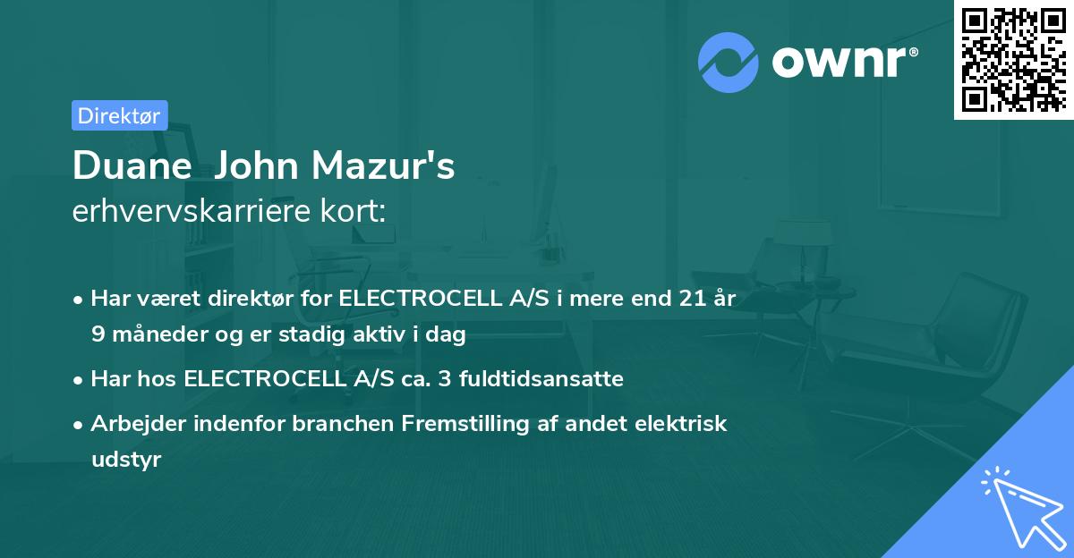 Duane John Mazur's erhvervskarriere kort