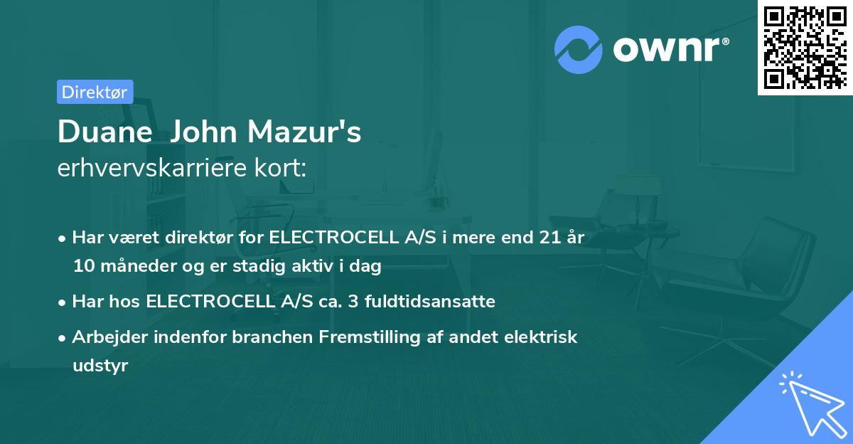 Duane John Mazur's erhvervskarriere kort