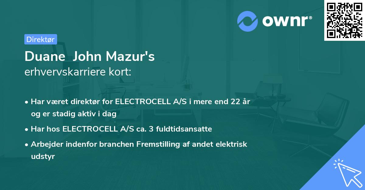 Duane John Mazur's erhvervskarriere kort