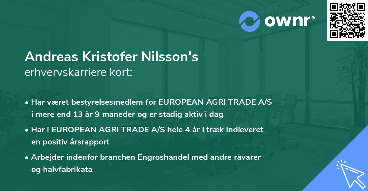 Andreas Kristofer Nilsson's erhvervskarriere kort