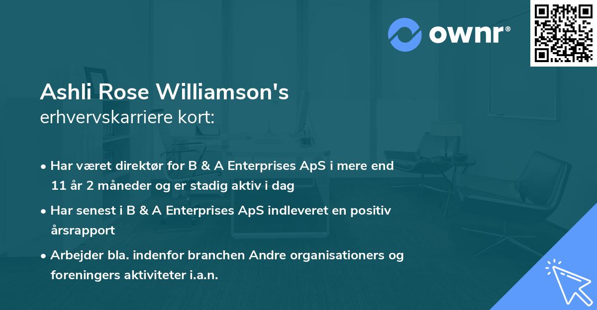 Ashli Rose Williamson's erhvervskarriere kort