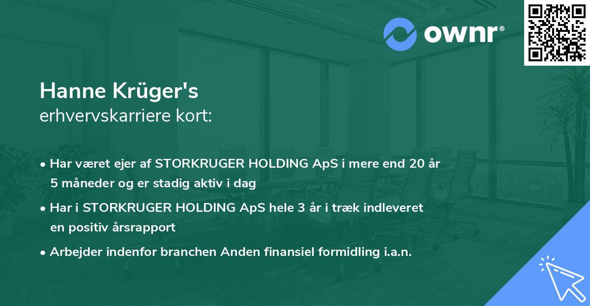 Hanne Krüger's erhvervskarriere kort
