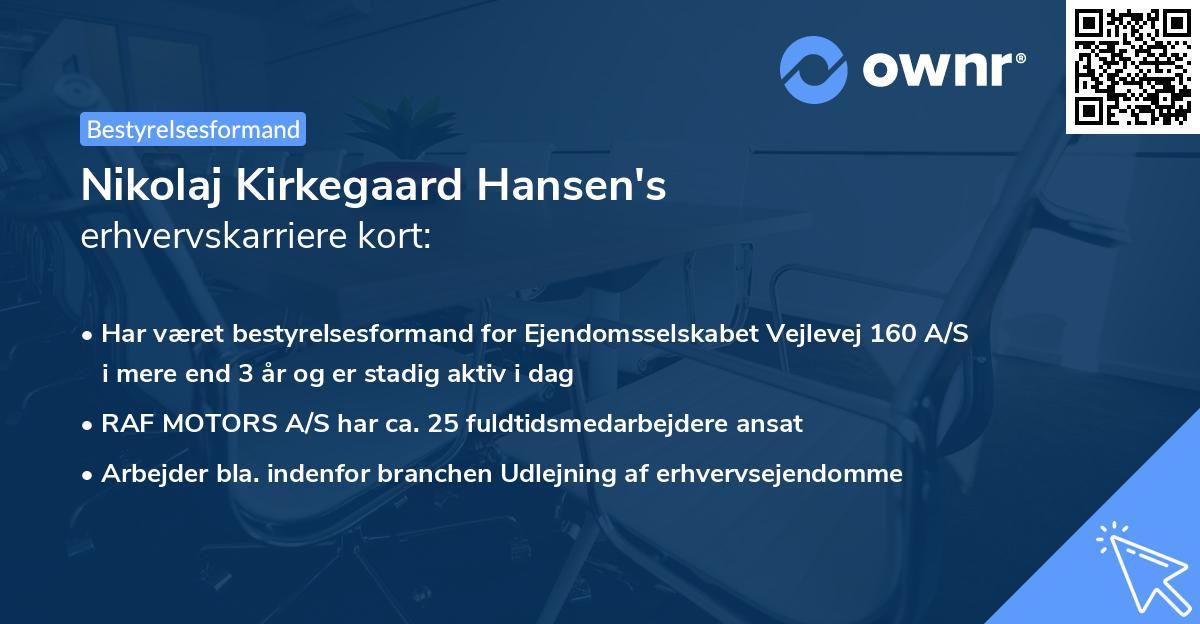 Nikolaj Kirkegaard Hansen's erhvervskarriere kort