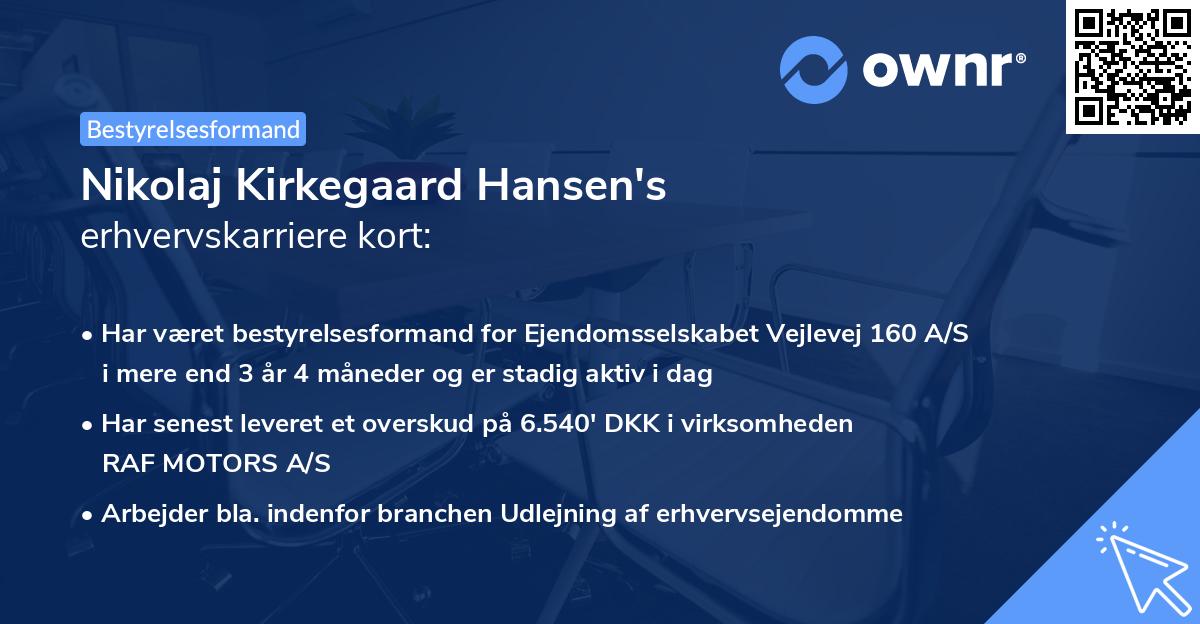 Nikolaj Kirkegaard Hansen's erhvervskarriere kort