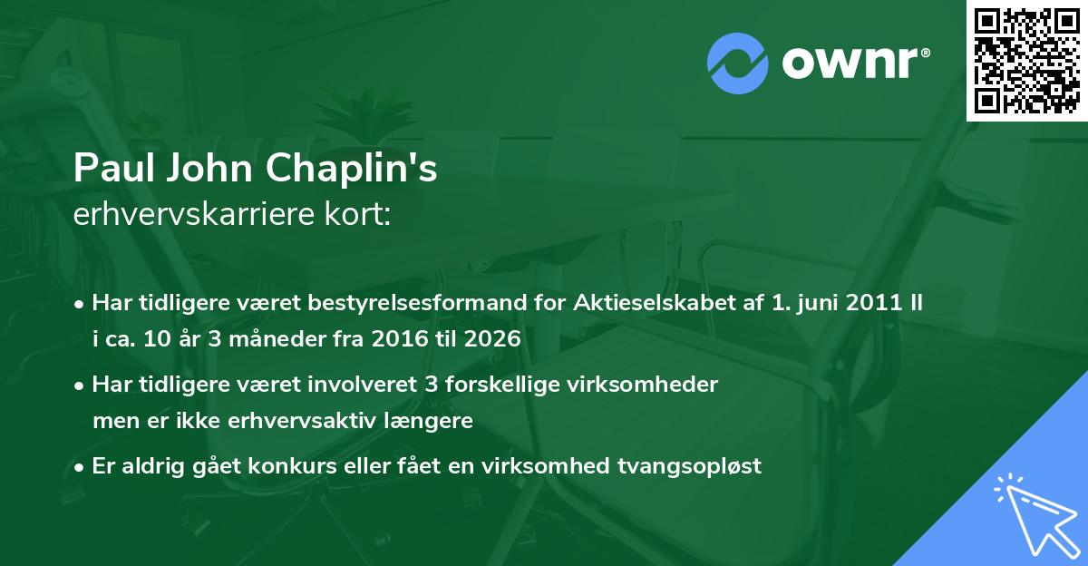 Paul John Chaplin's erhvervskarriere kort