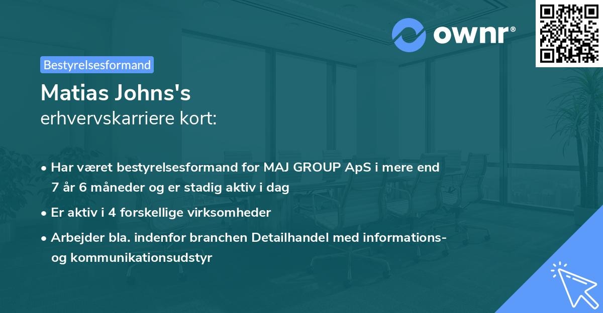 Matias Johns's erhvervskarriere kort