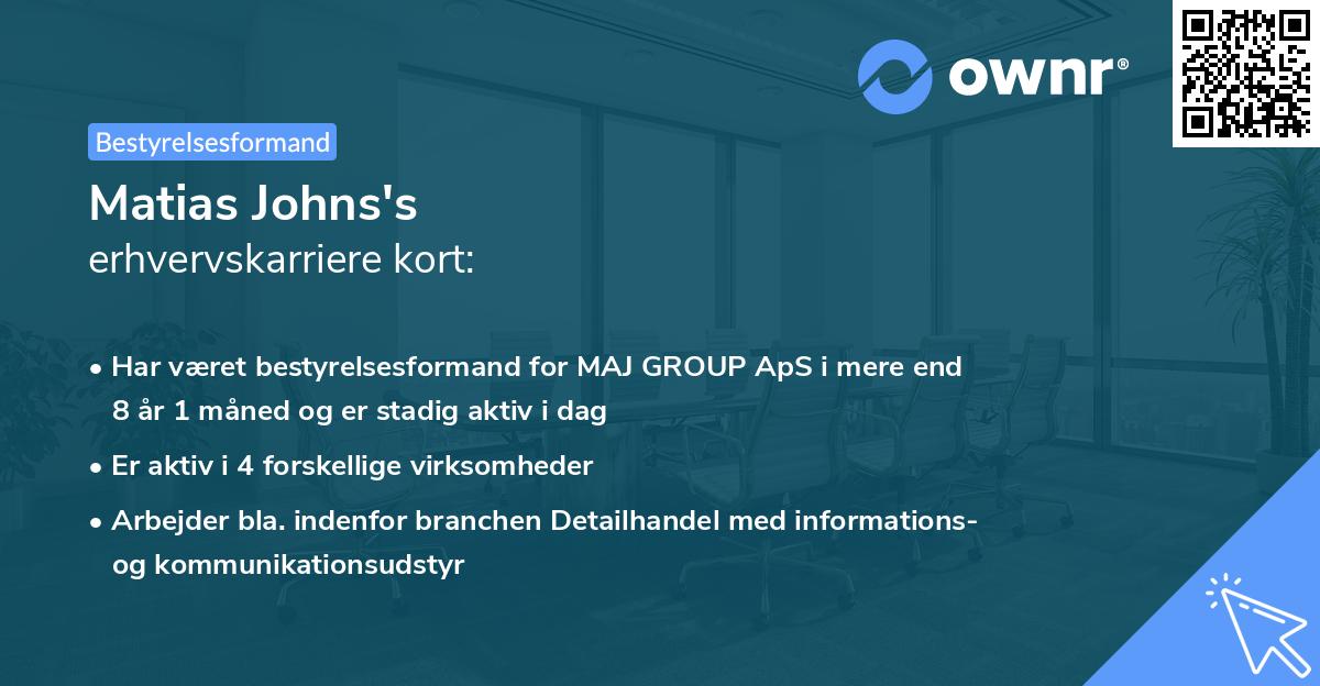 Matias Johns's erhvervskarriere kort