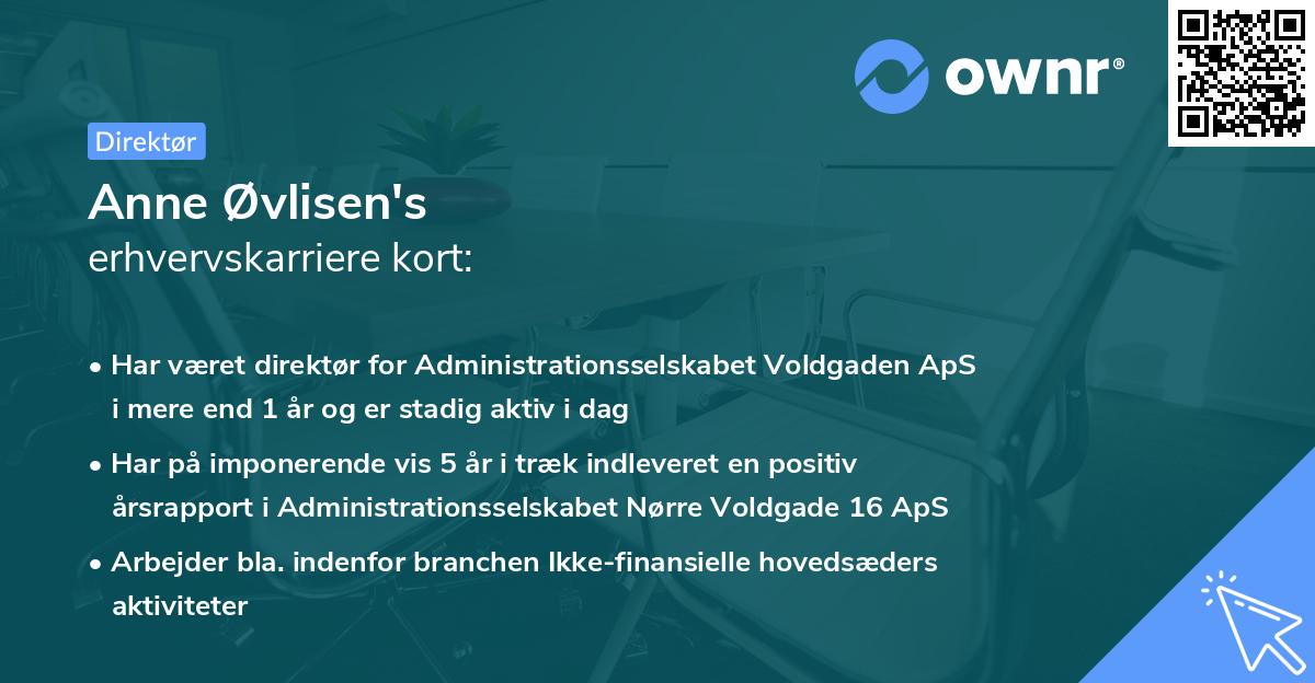 Anne Øvlisen's erhvervskarriere kort