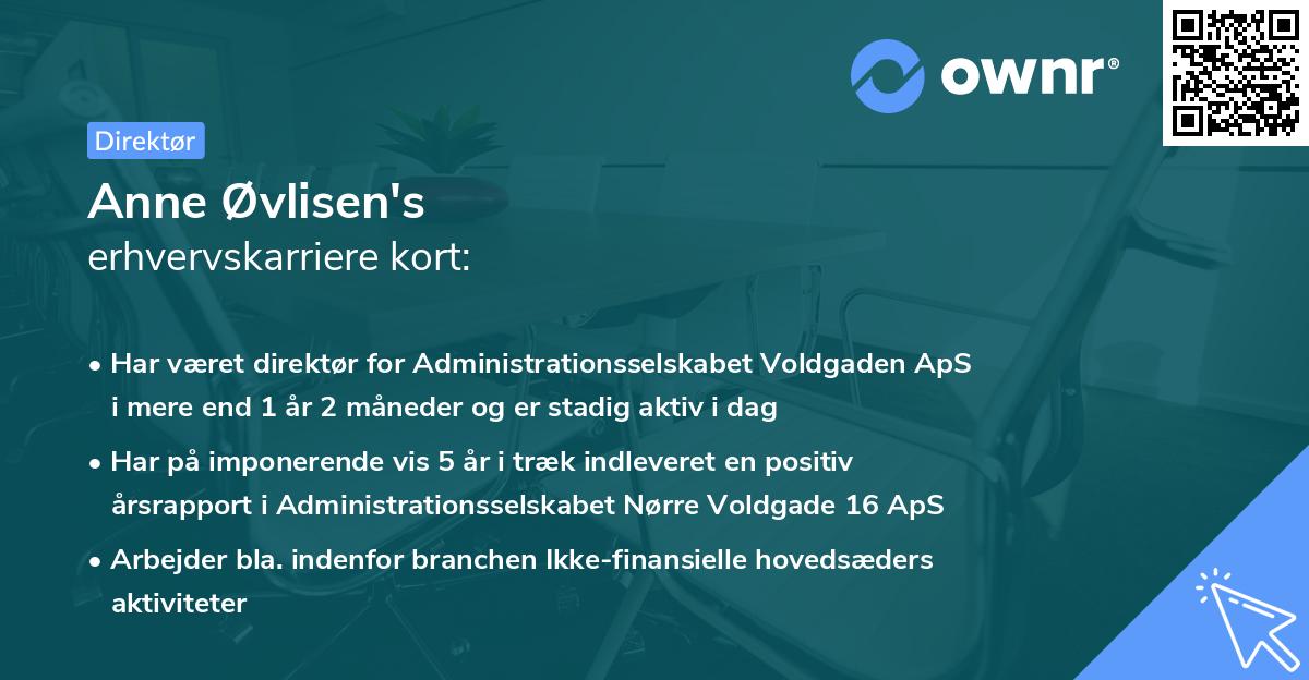 Anne Øvlisen's erhvervskarriere kort