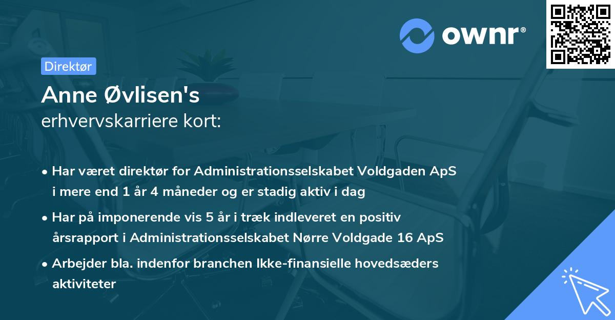 Anne Øvlisen's erhvervskarriere kort