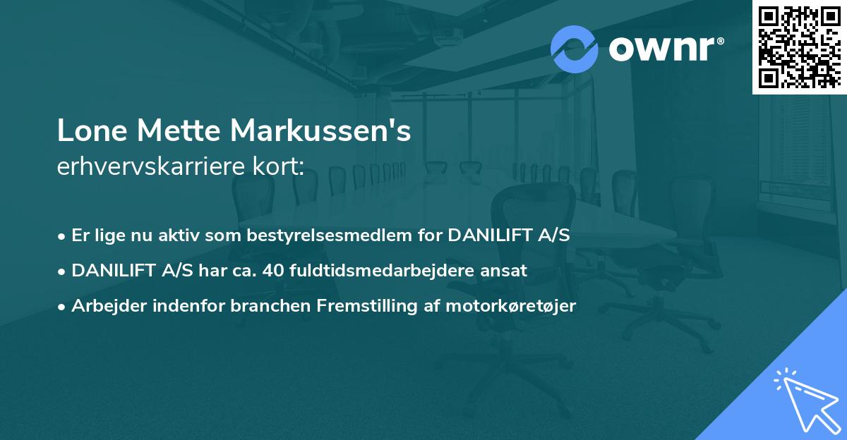 Lone Mette Markussen's erhvervskarriere kort