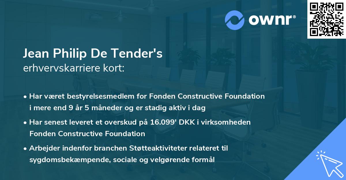 Jean Philip De Tender's erhvervskarriere kort