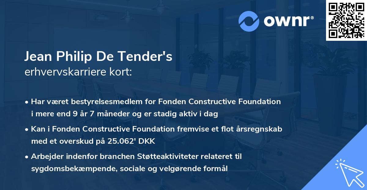 Jean Philip De Tender's erhvervskarriere kort