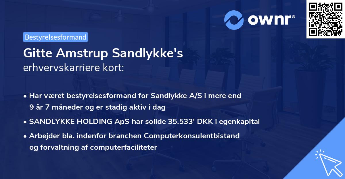 Gitte Amstrup Sandlykke's erhvervskarriere kort