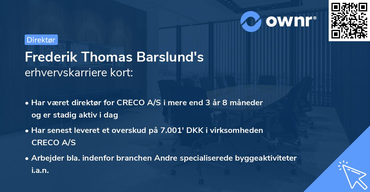 Frederik Thomas Barslund's erhvervskarriere kort